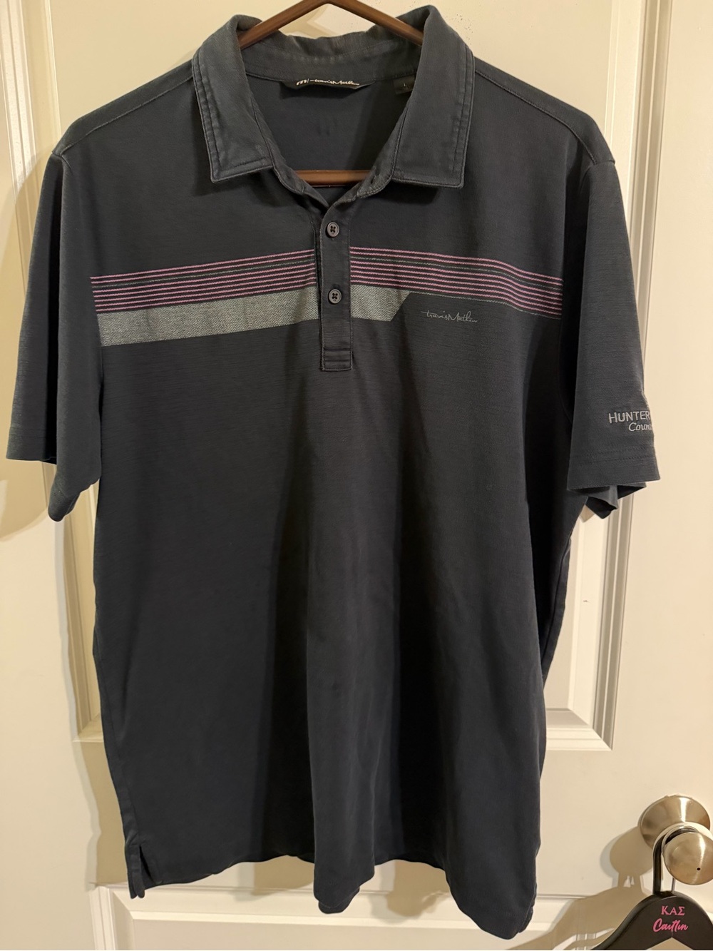 Travis Mathew Men's Navy Polo with Stripe Detail